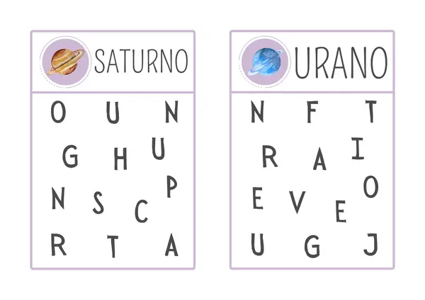 Tarjetas de buscar letras temática El sistema solar