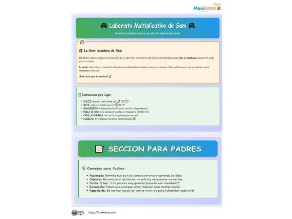 Actividades imprimibles – Laberinto Multiplicativo De Sam