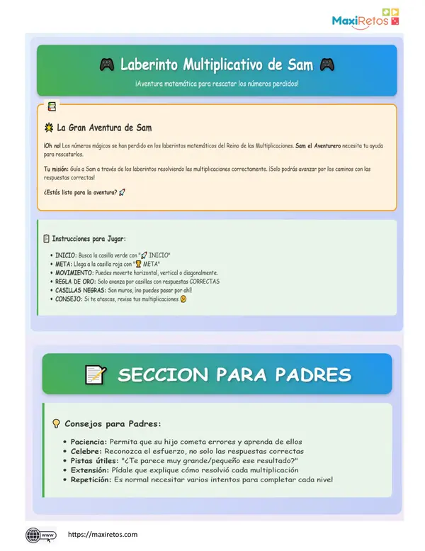 Actividades imprimibles – Laberinto Multiplicativo De Sam
