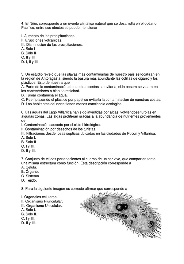 PRUEBA DIAGNOSTICO, CIENCIAS NATURALES, SEXTO BASICO CON SOLUCIONES