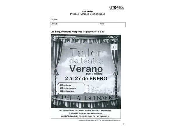 Ensayo Simce 6°to Básico - Lenguaje y Comunicación