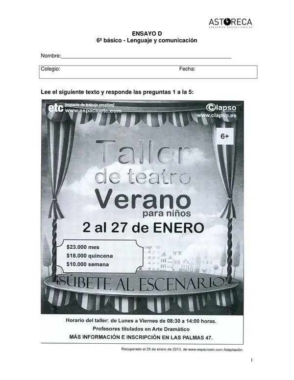 Ensayo Simce 6°to Básico - Lenguaje y Comunicación