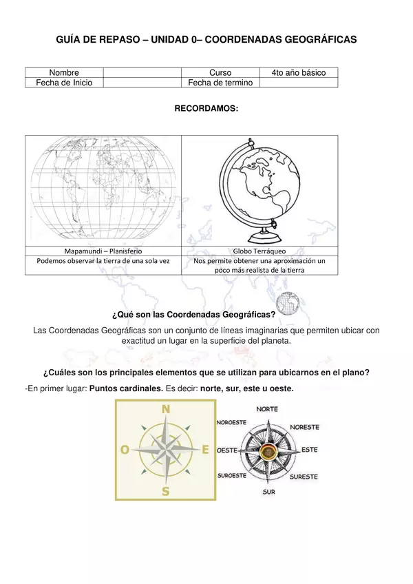 Guía unidad 0: Historia y Geografía: Coordenadas geográficas.