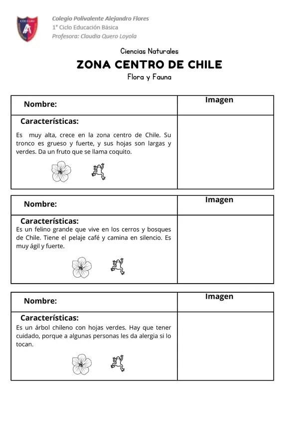 Diccionario de flora y fauna zona central