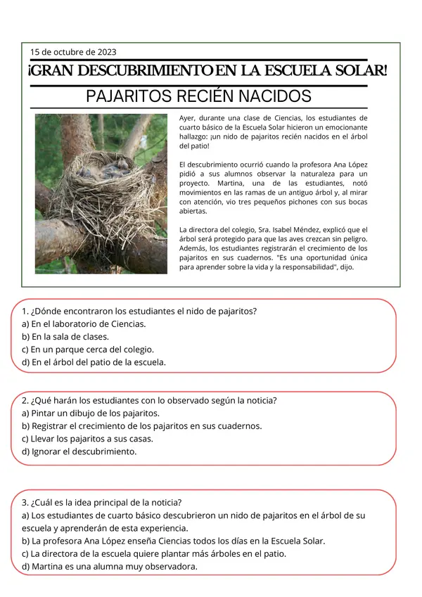 Evaluación Comprensión Lectora: Noticia