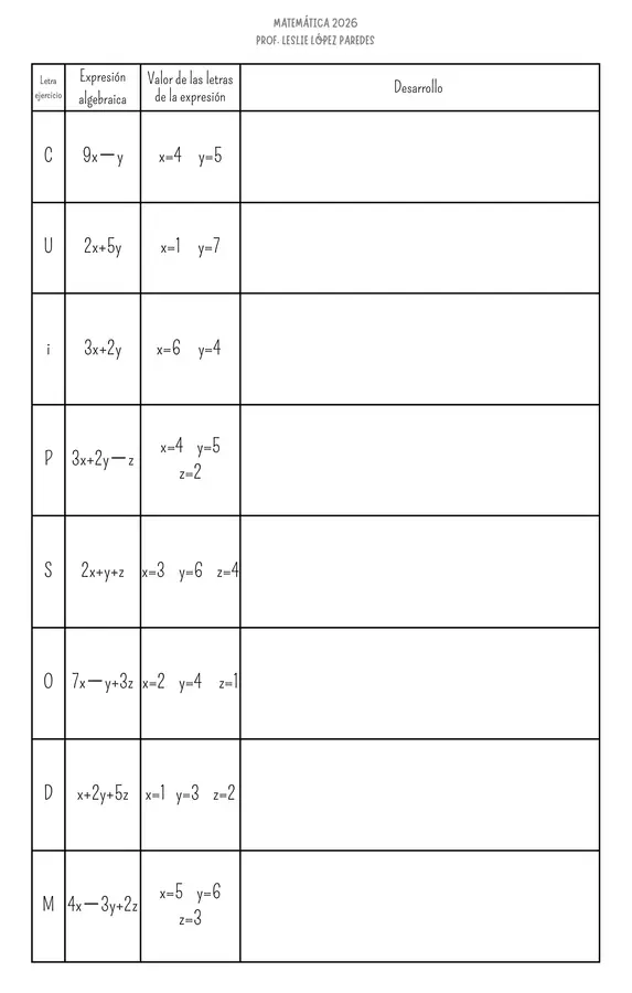 Lenguaje algebraico 