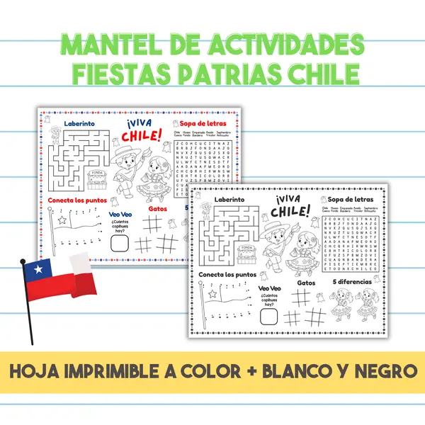 GRATIS Mantel de Actividades Fiestas Patrias Chile Imprimible