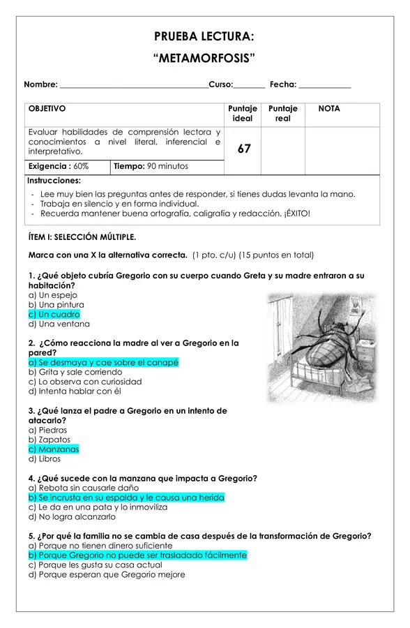 Prueba Lectura - Metamorfosis
