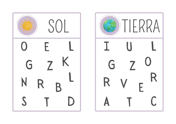 Tarjetas de buscar letras temática El sistema solar