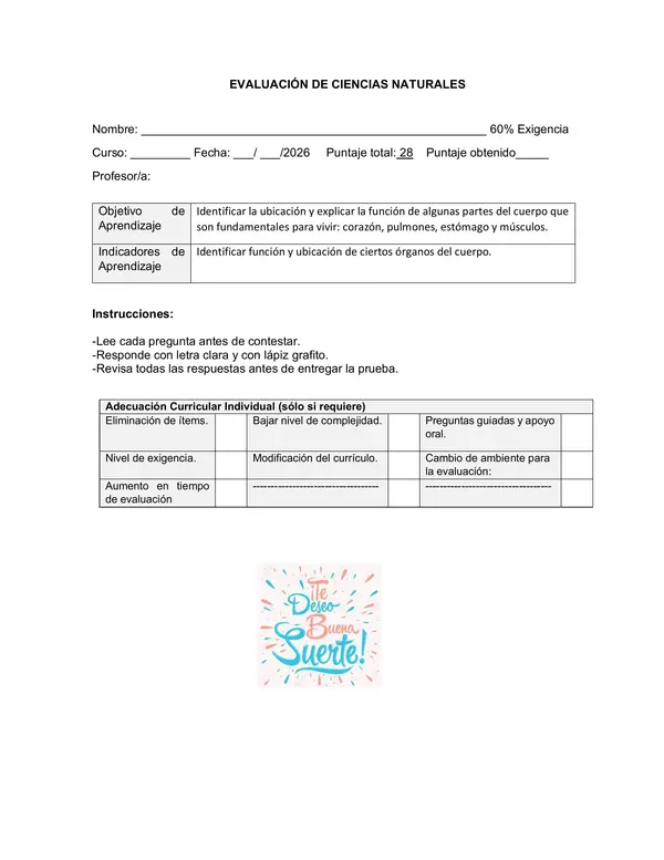 Evaluación Ciencias Naturales