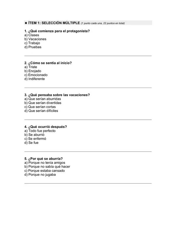 Prueba del libro "Papelucho en vacaciones" (Marcela Paz)