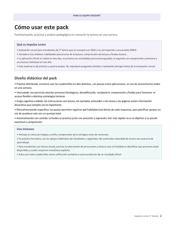 IMPULSO LECTOR 2do básico. - Pack de práctica.