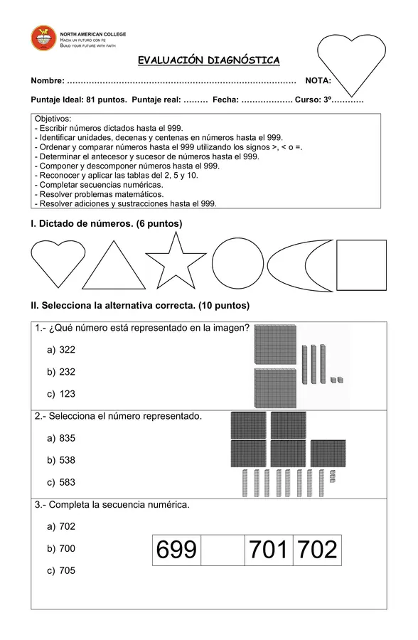Evaluación diagnóstica Matemática 3ero básico