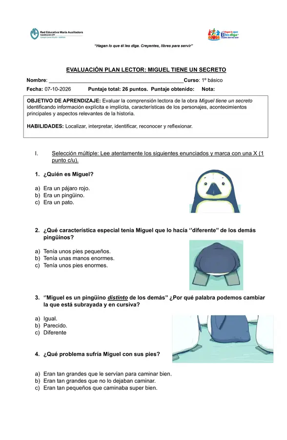Plan lector: Miguel tiene un secreto