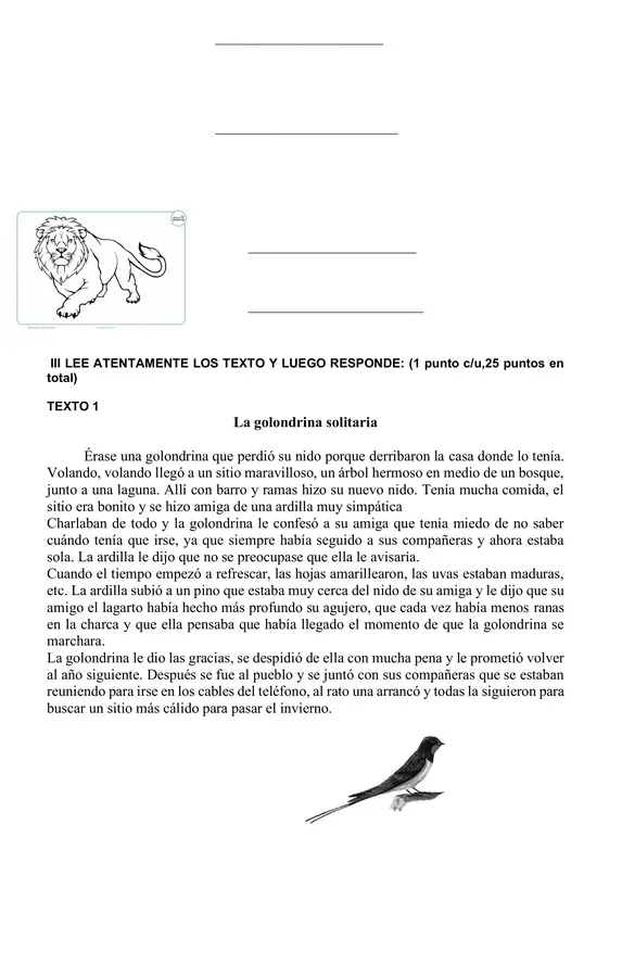 Prueba de Lenguaje y Comunicación 3° básico