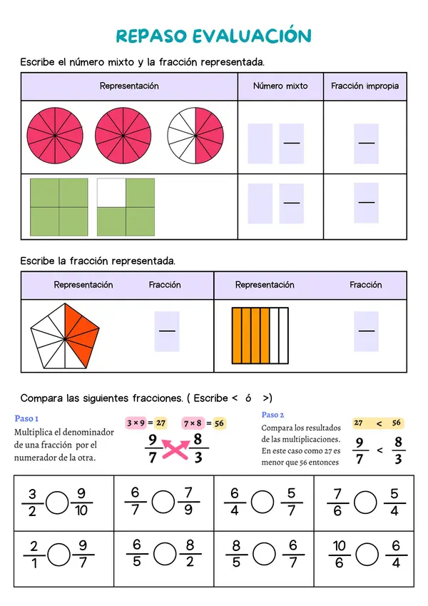 Guía fracciones propias, impropias y número mixto