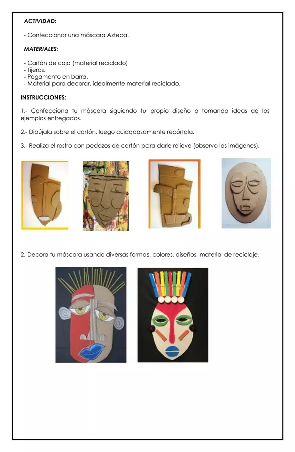 Artes visuales - Máscara Azteca - 5° básico