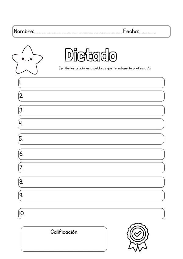 Hoja de trabajo imprimible / Plantilla de evaluación. Escritura -Lenguaje