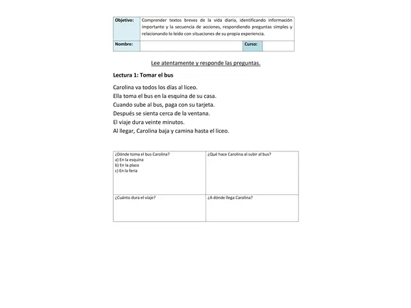 Comprensión lectora 1° y 2° básico