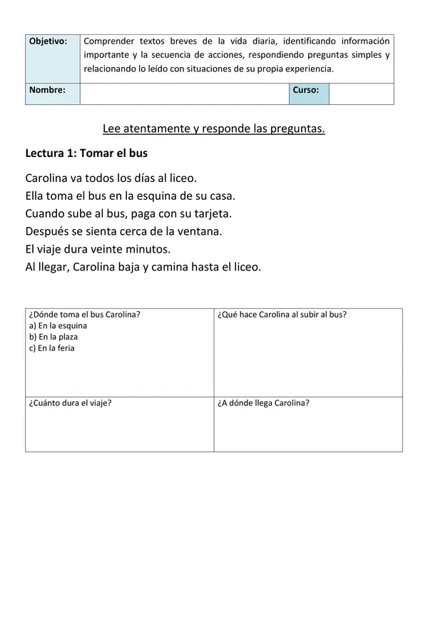 Comprensión lectora 1° y 2° básico