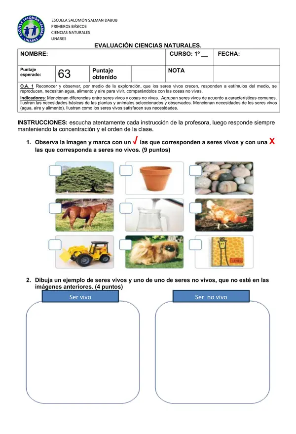 Evaluación: los seres vivos.