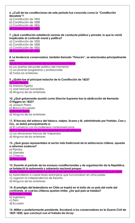 Prueba Historia 7°- Ensayos constitucionales 1823 - 1830