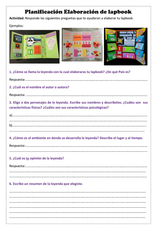 Planificación lapbook 5to