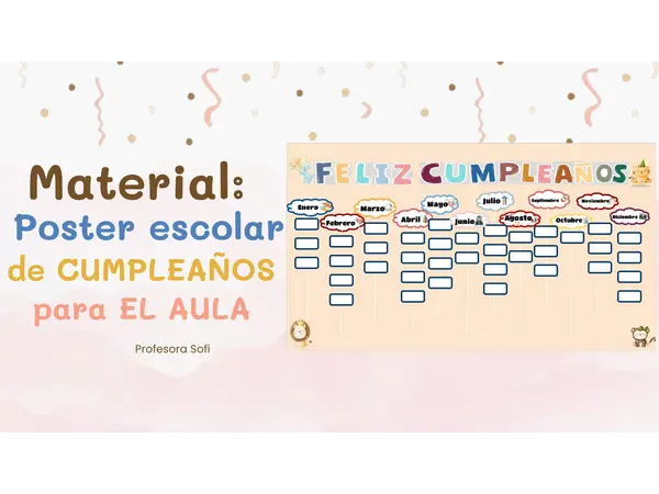 Material: Poster escolar de cumpleaños para la sala 