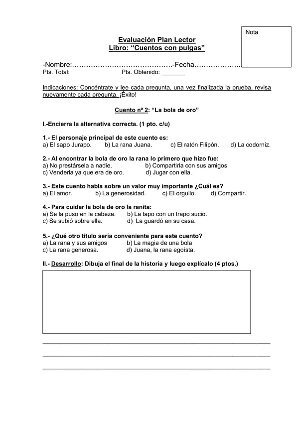 Evaluación libro "Cuentos con pulgas"