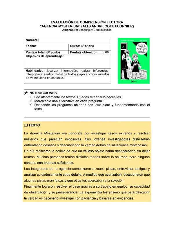 Prueba del libro "Agencia Mysterium" (Alexandre Cote Fournier)