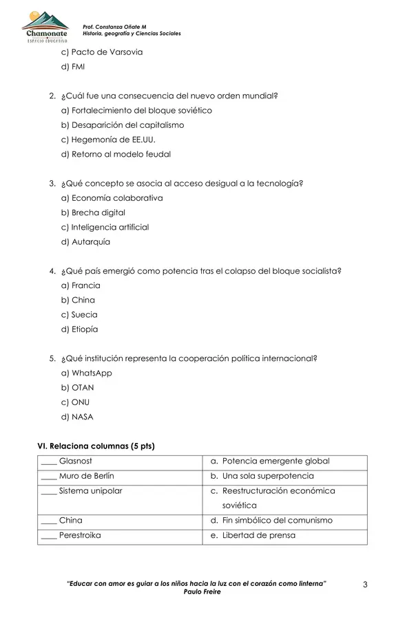 Evaluación "Caída del socialismo y el desarrollo tecnológico  global"