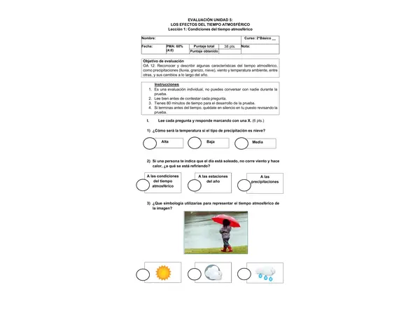 Evaluación "Condiciones del tiempo atmosférico" - 2°Básico