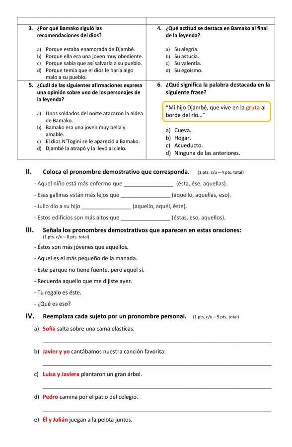 Prueba Leyenda, Pronombre personales y MP MB
