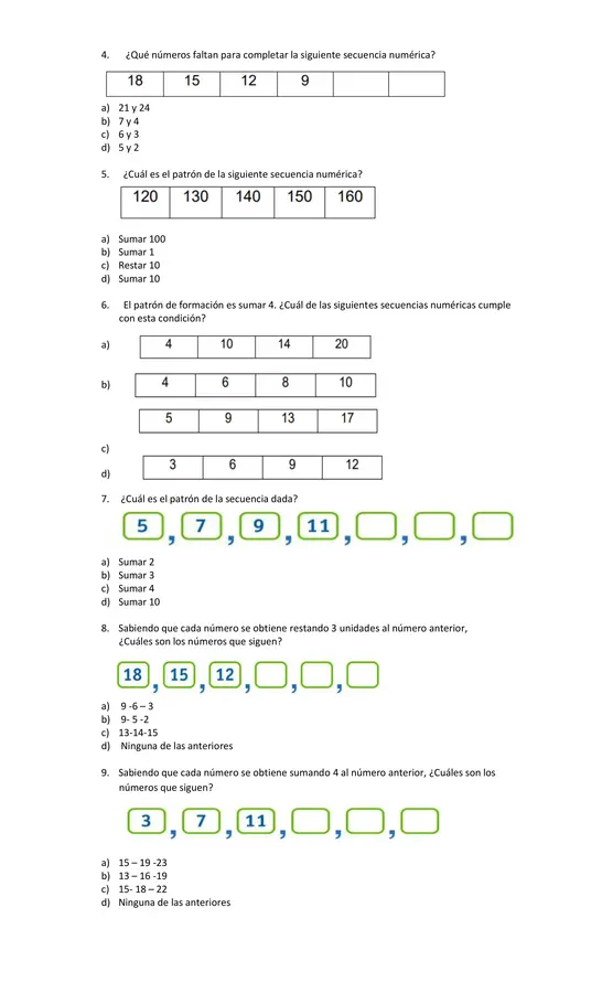 Evaluación Patrones y secuencias numéricas 