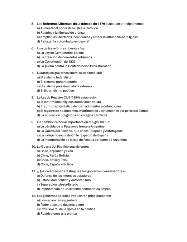 EVALUACIÓN HISTORIA 1° MEDIO, SIGLO XIX EN CHILE