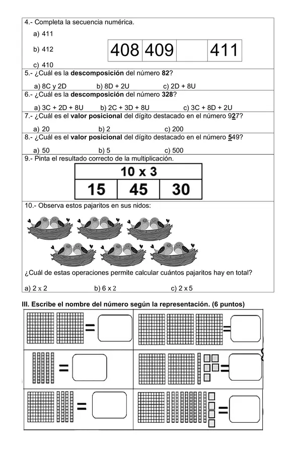 Evaluación diagnóstica Matemática 3ero básico