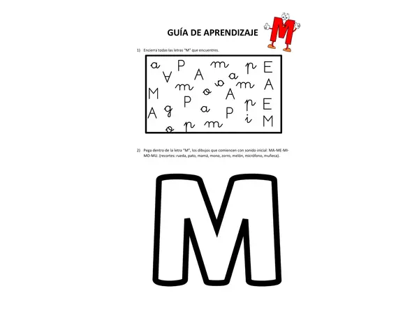 Guía de aprendizaje letra "M".