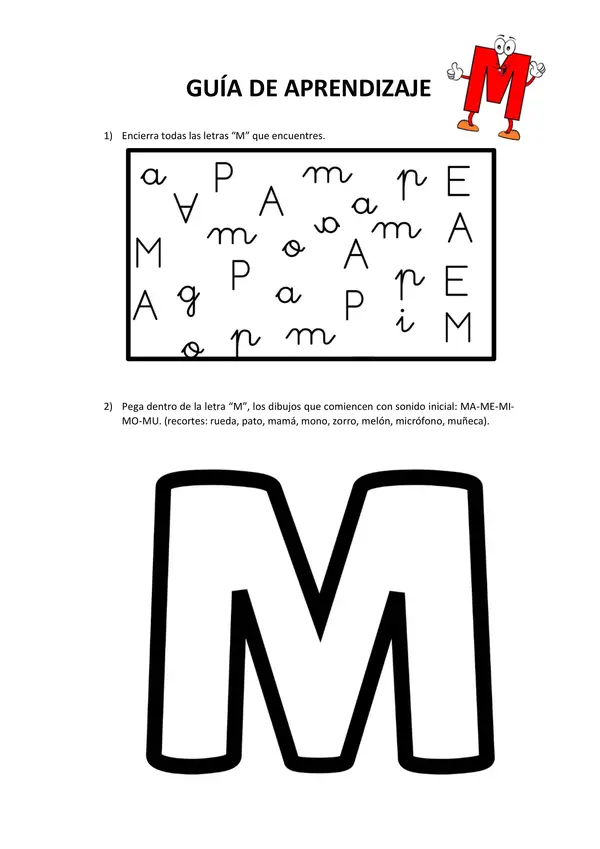 Guía de aprendizaje letra "M".