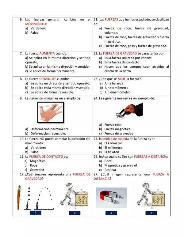 Cuestionario De "las Fuerzas" Ciencias Naturales - 4° Básico | Profe.social