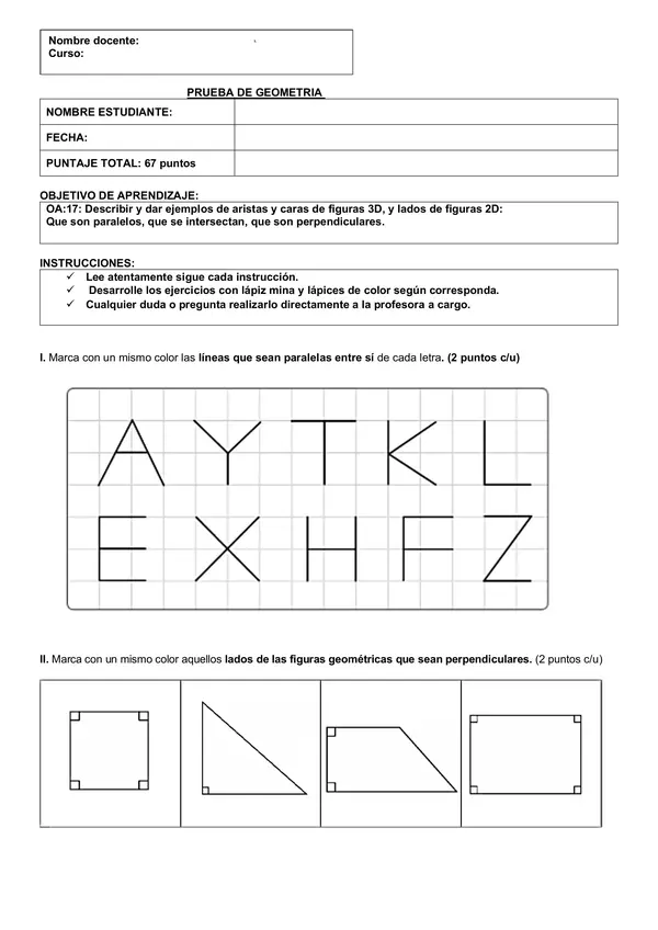 Prueba geometría 5° Básico