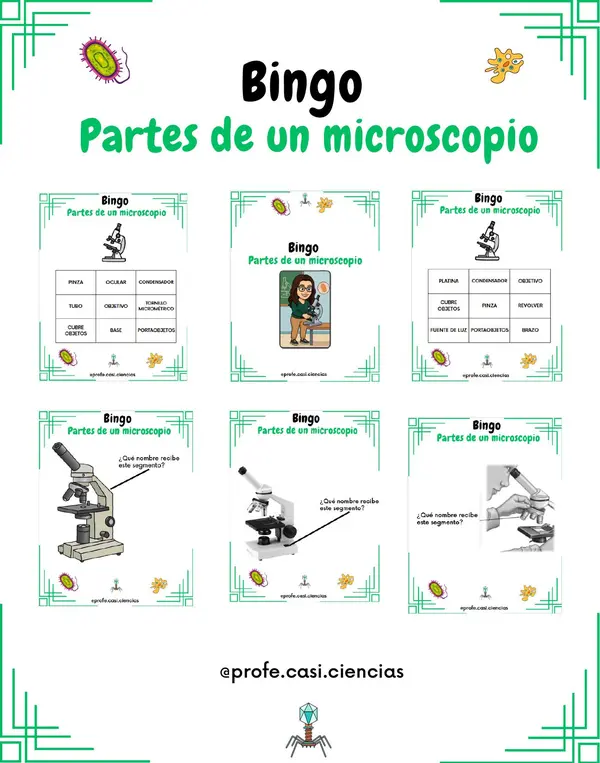BINGO PARTES DE  UN MICROSCOPIO