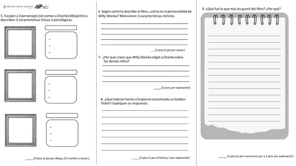 Evaluación "Charlie y la fábrica de chocolates"
