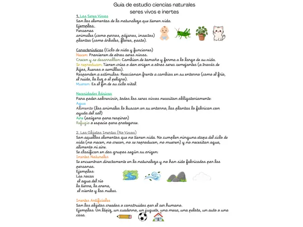 Guía de estudio ciencias naturales "seres vivos e inertes"