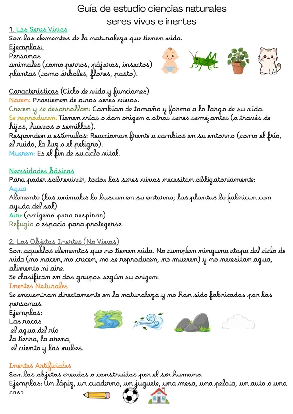 Guía de estudio ciencias naturales "seres vivos e inertes"