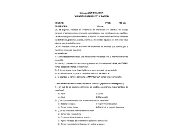 EVALUACIÓN UNIDAD 1 8VO BÁSICO