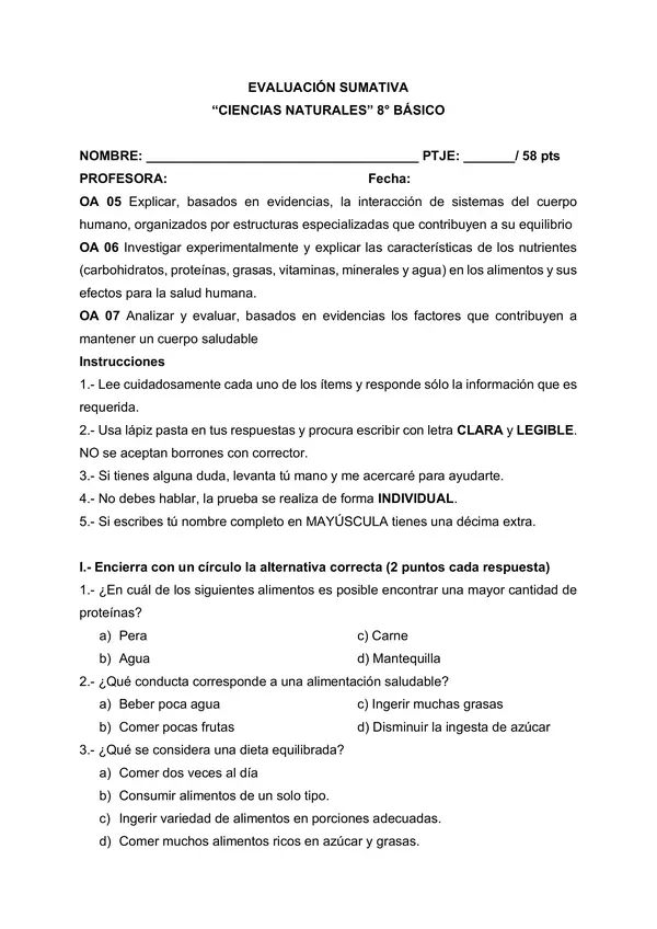 EVALUACIÓN UNIDAD 1 8VO BÁSICO