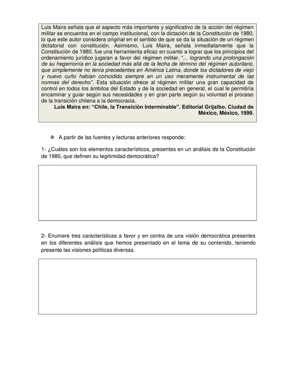 GUÍA “ANÁLISIS DE FUENTES” DISTINTAS VISIONES CONSTITUCION 1980, HISTORIA, TERCERO MEDIO