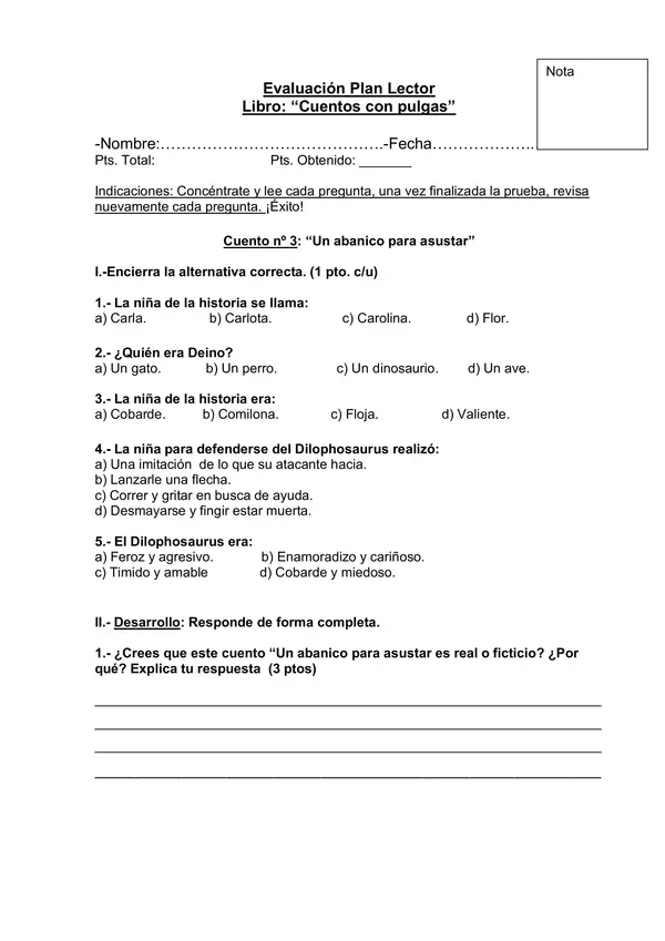Evaluación libro "Cuentos con pulgas"