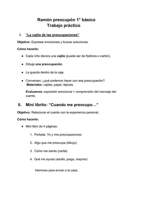 Ramón preocupón ( Ideas de trabajos prácticos para evaluar esta lectura complementaria)