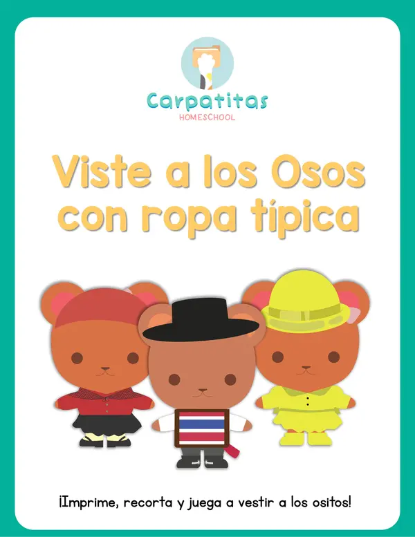 Juego Imprimible Viste a los Osos con Ropa Típica de Chile